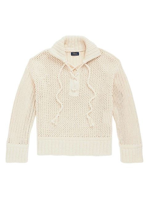 Cotton Open-Knit Lace-Up Sweater | Saks Fifth Avenue