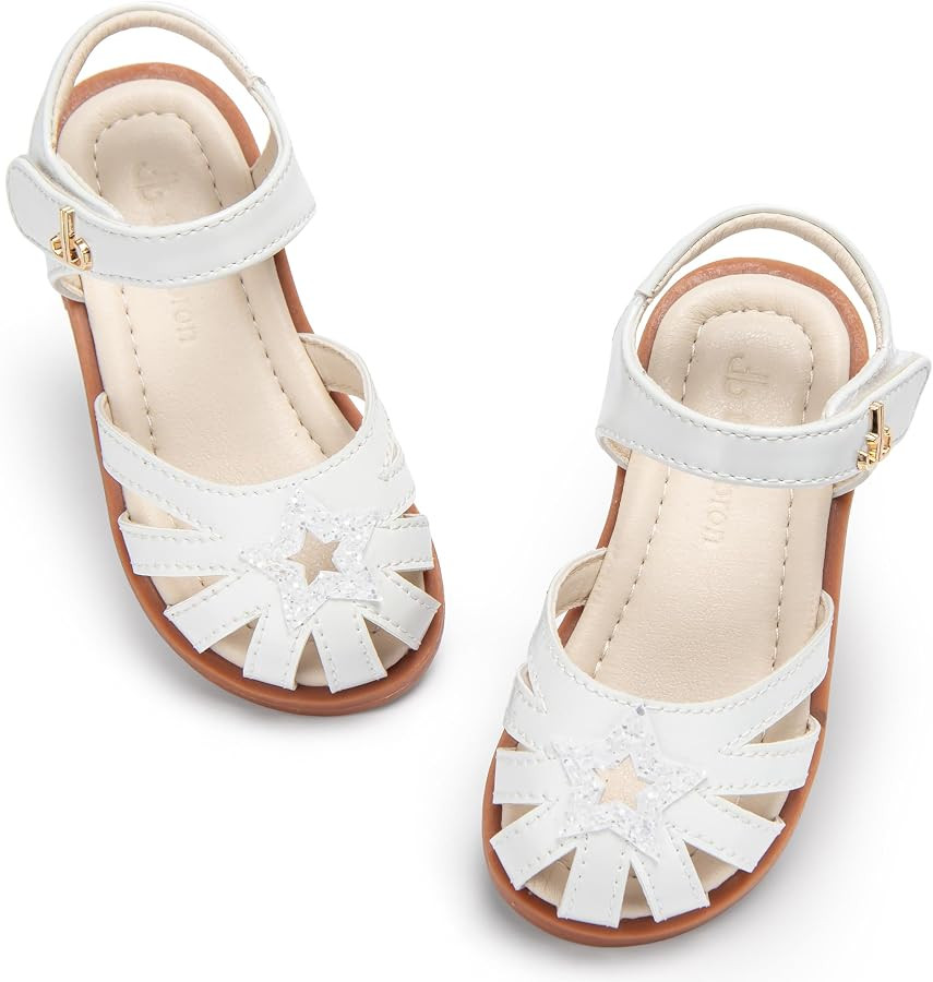 THEE BRON Toddler Girls Closed-Toe Sandals Sweet Retro Cutout Summer Dress Shoes | Amazon (US)
