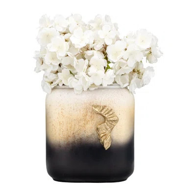 Placida Decorative Glam Glass and Metal Round Modern Vase with Textured Metallic Accent | Wayfair North America