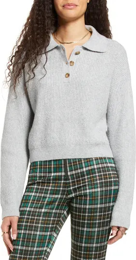 Rib Long Sleeve Polo Sweater | Nordstrom