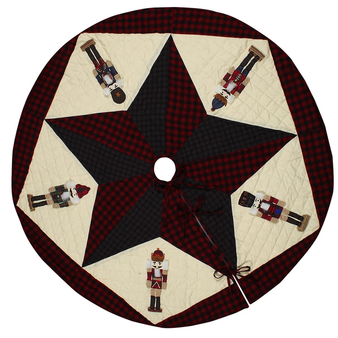 Christmas Tree Skirt NUTCRACKER Plaid Quilted 46" Round Patchwork Embroidered Cotton Thick Double... | Etsy (US)