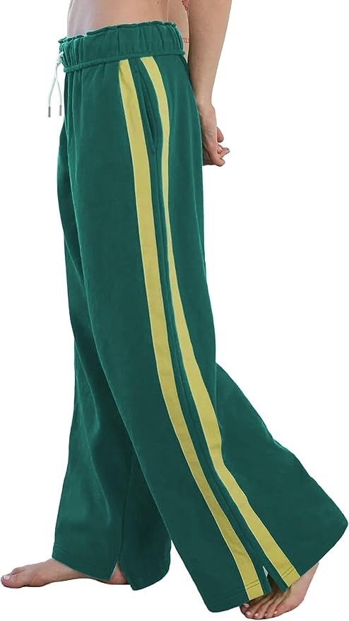 Women's Fleece Jogger Sweatpants Double Striped Athletic Track Pants High Waisted Wide Leg Pocket... | Amazon (US)