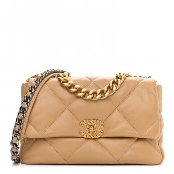 CHANEL Goatskin Quilted Large Chanel 19 Flap Beige | FASHIONPHILE | Fashionphile