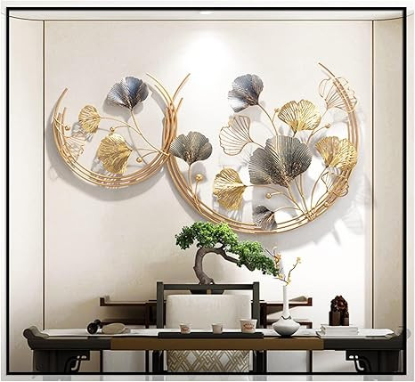 CDDUOLA 3D Room Wall Decor, Handmade Art Metal Round Golden Ginkgo Leaf Decorative Wall Sculpture... | Amazon (US)