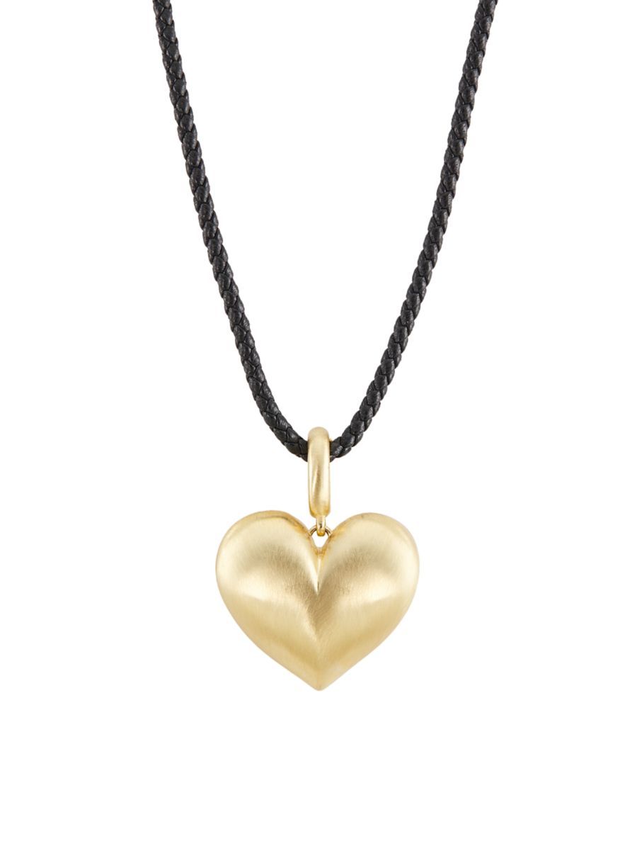 14K Yellow Gold & Leather Heart Pendant Necklace | Saks Fifth Avenue