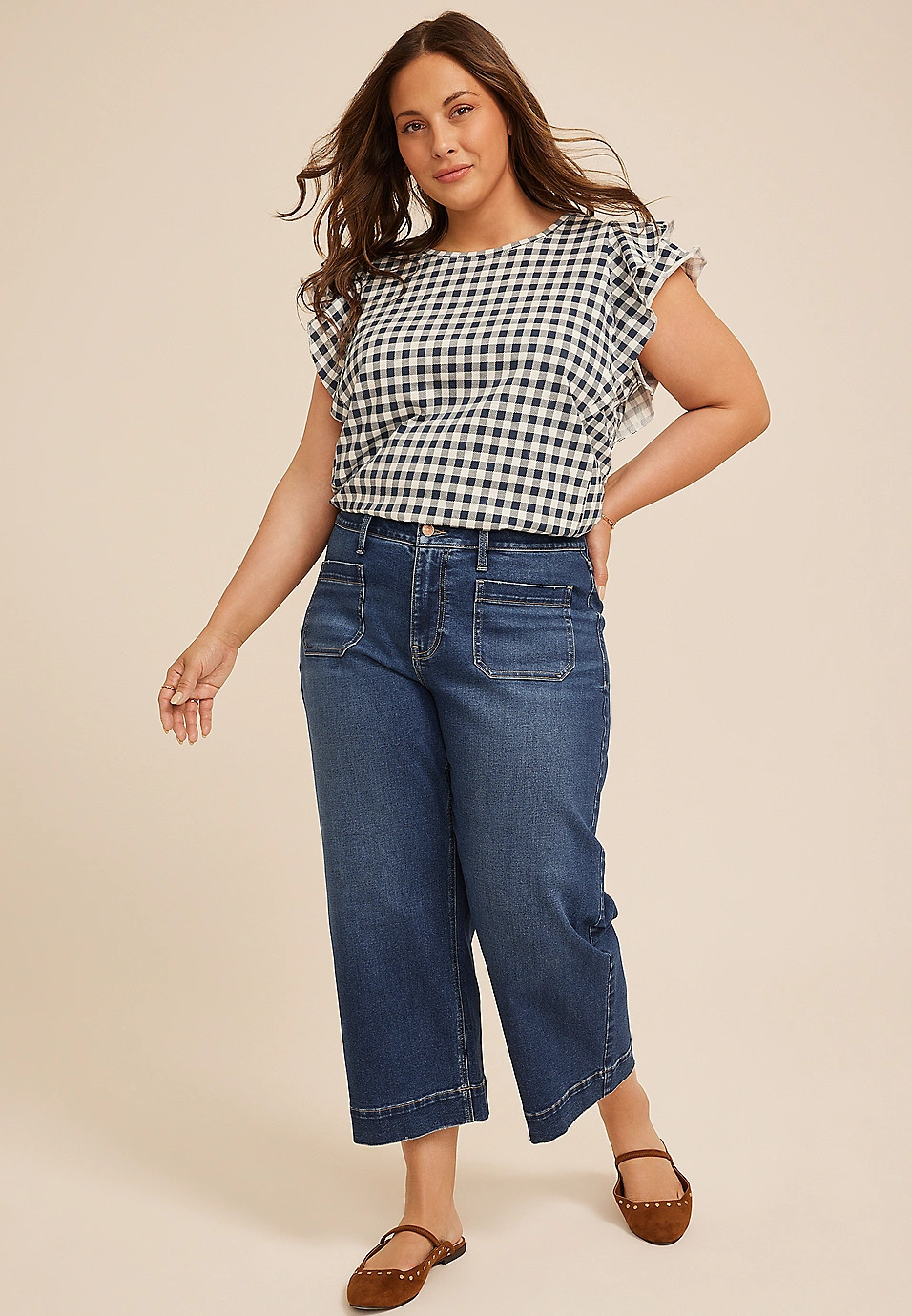 Plus Size m jeans by maurices™ High Rise Patch Pocket Wide Leg Cropped Jean | Maurices