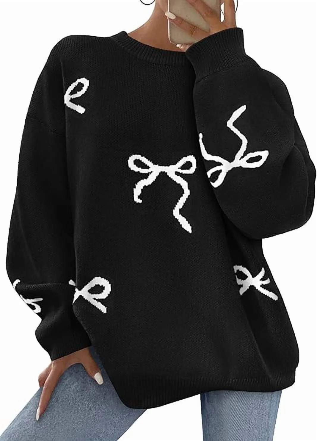 PRETTYGARDEN Fall Long Sleeve Pullover Sweaters for Women Trendy Crewneck Casual Cute Bow Chunky ... | Walmart (US)