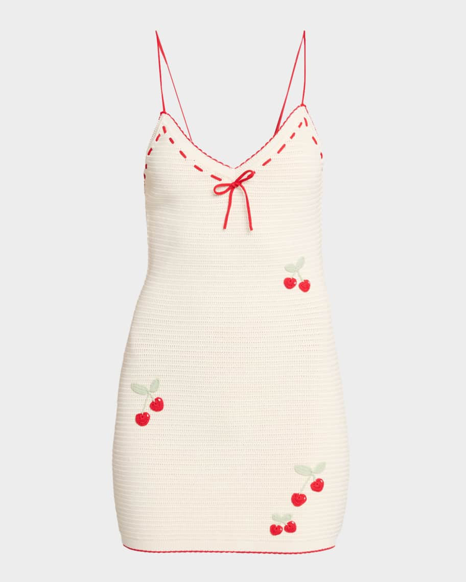 LoveShackFancy Yelena Cherry-Embroidered Crochet Mini Dress | Neiman Marcus