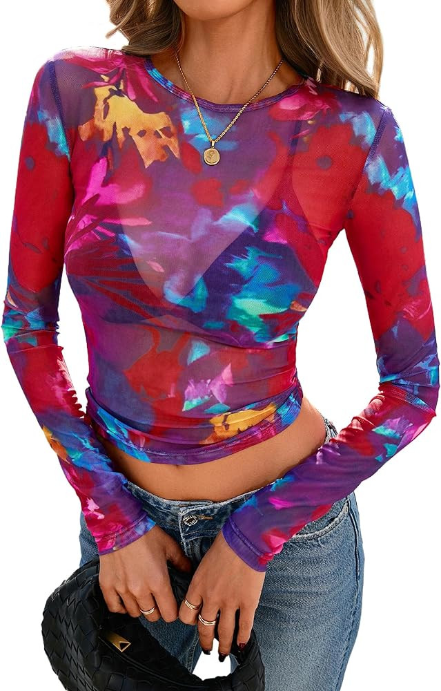 PRETTYGARDEN Women's Mesh Long Sleeve Top 2025 Trendy Fall See Through Sheer Blouse Leopard Fitte... | Amazon (US)