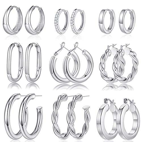 Yesteel 9 Pairs Gold Hoop Earrings for Women, 14K Real Gold Plated Chunky Hoop Earrings Set for W... | Amazon (US)