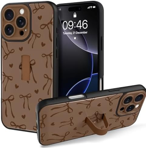 KANGHAR for iPhone 16 Pro Max Case Stand Brown Bows Hearts Full Body Rugged Shockproof Protection... | Amazon (US)