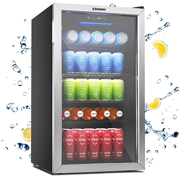 EUHOMY Beverage Refrigerator and Cooler, 110 Can Mini fridge with Glass Door, Small Refrigerator ... | Amazon (US)