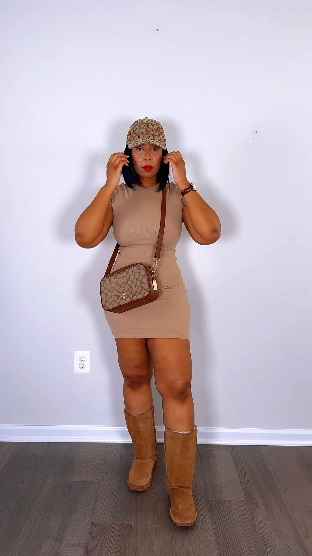 Women’s casual Fall and Spring Outfit Idea featuring a dress, Coach bag and Coach hat  

#LTKVideo #LTKFindsUnder100