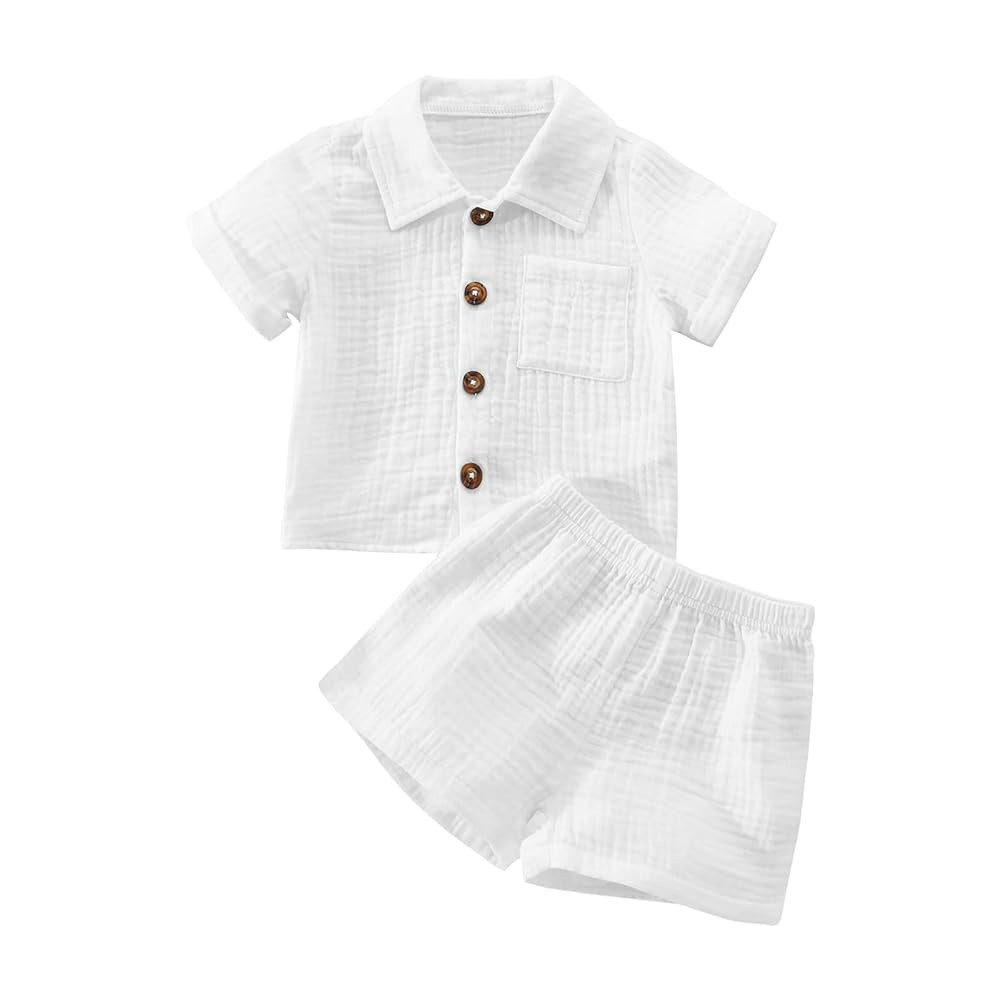 Baby Boys Clothes Set Toddler Infant Boys Button-down Shirt Tops + Cotton Gauze Shorts Summer Out... | Amazon (US)