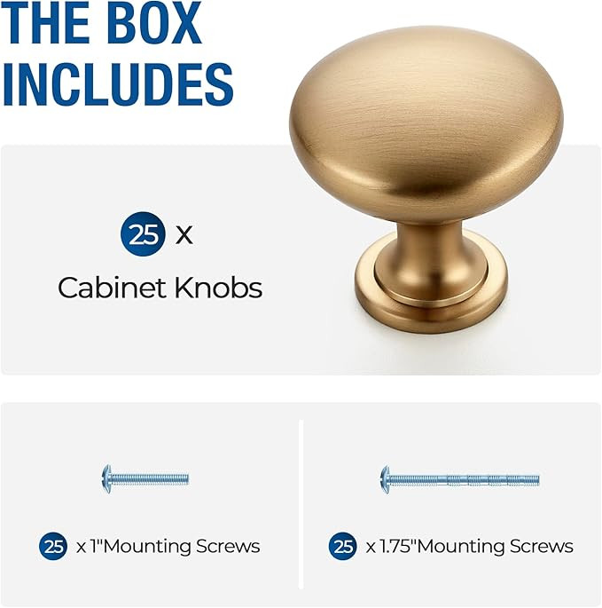 JOY DECOR 25 Pack Champagne Bronze Cabinet Knobs 1-1/6 Inch Zinc Solid Kitchen Cabinet Pulls Draw... | Amazon (US)