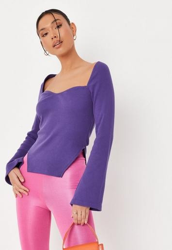 Missguided - Purple Rib Asymmetric Milkmaid Top | Missguided (UK & IE)