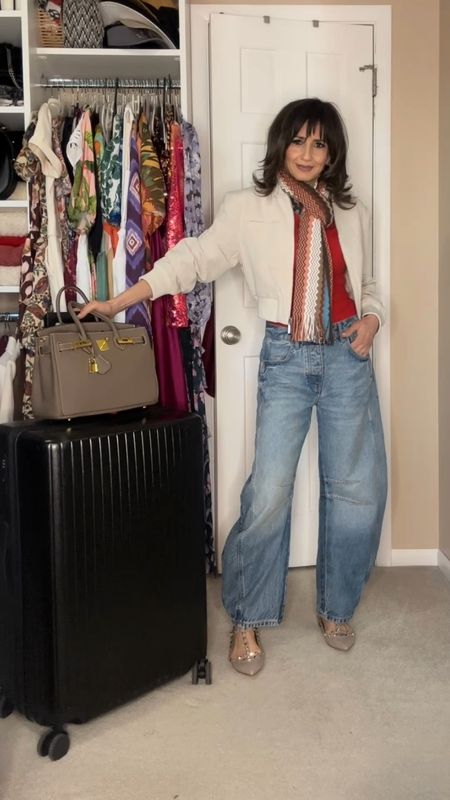 This was a super comfortable travel / airport look.

These jeans fit true to size. They hit low on the hips, but you can wear a belt to have it higher.

The Amazon top comes in many colors and fits true to size.

These beautiful Valentino flats fit small. I sized up half a size. Wearing 37.5

Bomber linen jacket is sold out in this color, but they still have it in black and khaki green. 

#LTKstyletip #LTKtravel #LTKover40