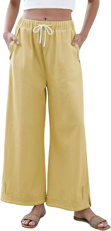 Athlisan Womens Baggy Wide Leg Palazzo Pants Casual Loose Drawstring Elastic Waisted Lounge Trous... | Amazon (US)