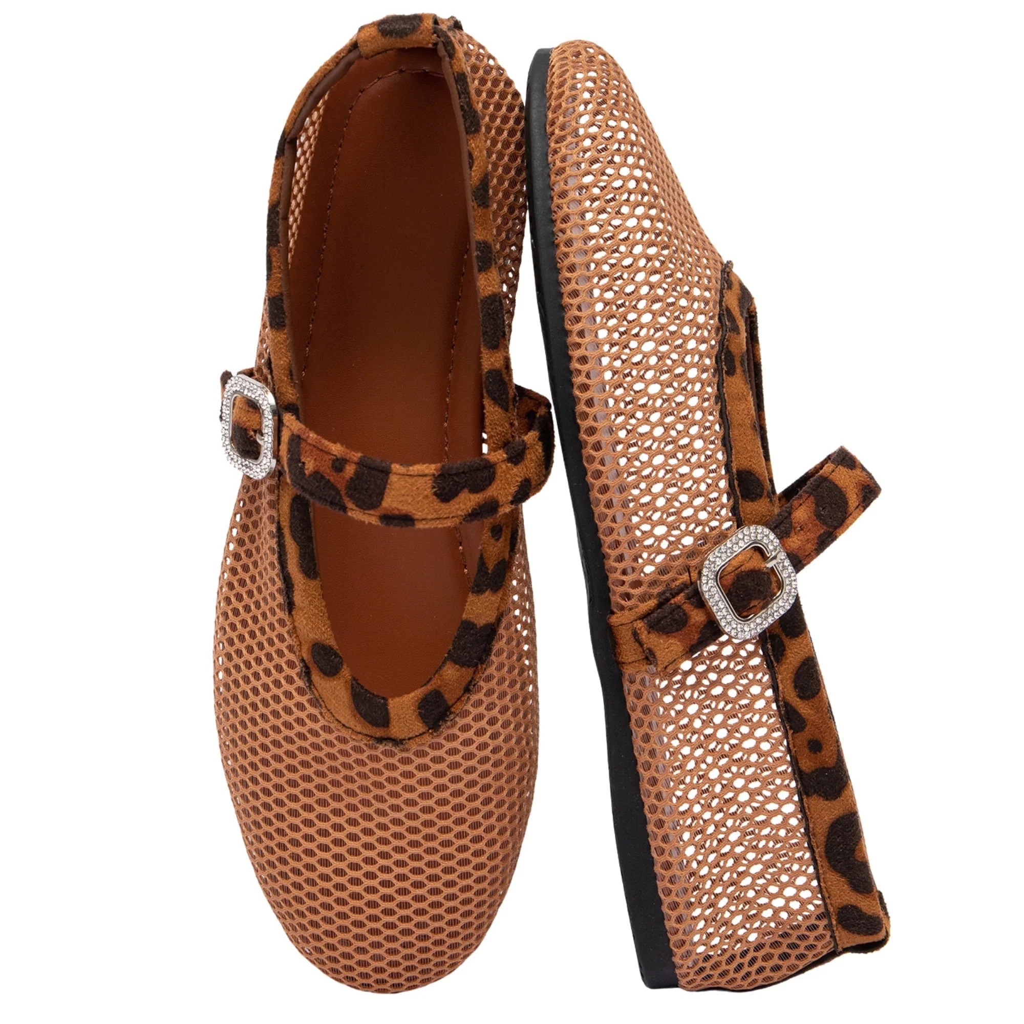 BERANMEY Women's Breathable Mesh Ballet Flats Casual Shoes with Crystal Buckle Fashion Fishnet Ma... | Walmart (US)