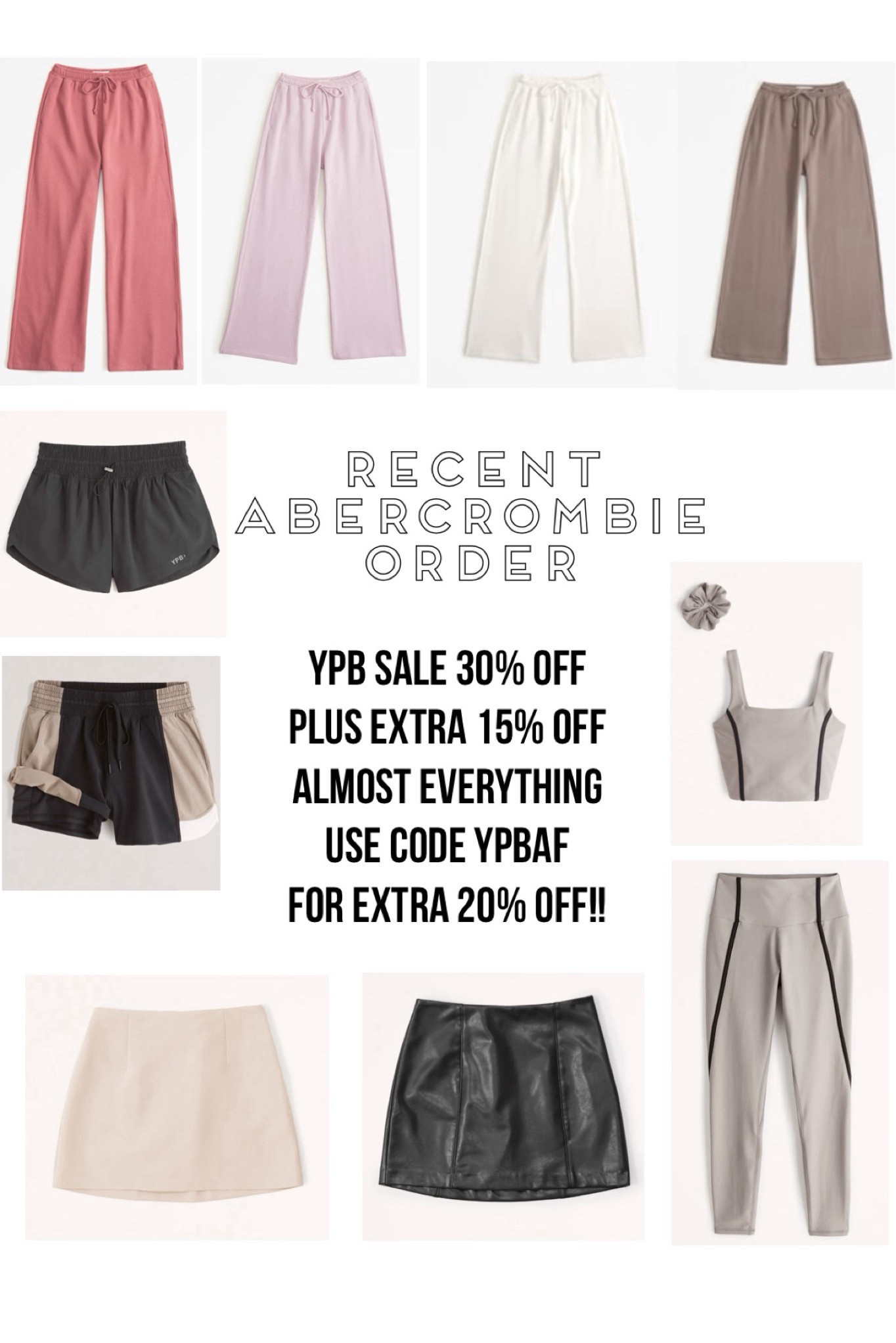 Recent Abercrombie haul! 
Abercrombie sale! Use code YPBAF
for an extra 20% off! 

Specifically obsessed with these comfy wide leg lounge pants! Had to grab more the minute they restocked. Petite friendly length wise too.
Activewear 
Skorts
Vegan leather skort 
Lounge wear 
Workout lined shorts 
Fitness leggings 


#LTKfitness #LTKsalealert #LTKtravel