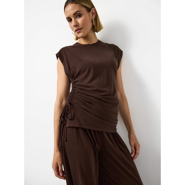 Buy Brown Ruched Side Slinky Fabric Co-ord Top 22 | Tops | Argos | argos.co.uk