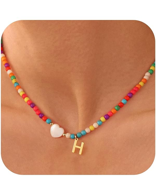 Ursteel Colorful Initial Cute Necklaces for Girls - Trendy Beaded Choker Necklace for Women Teen ... | Amazon (US)