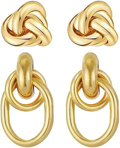 Knot Earrings Gold Chunky Geometric Earrings Statement Drop Dangle Earrings Jewelry for Women | Amazon (US)