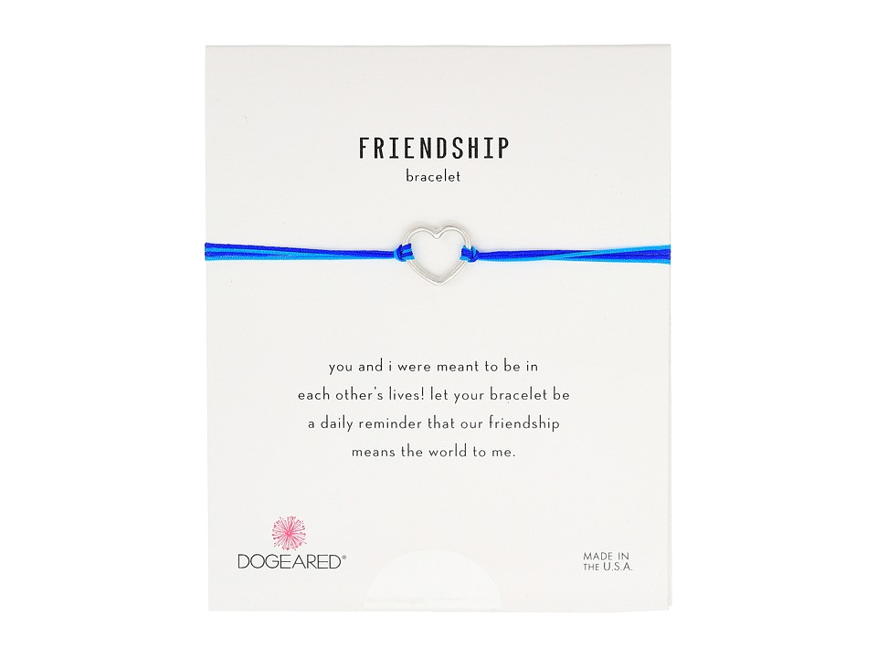 Dogeared - Friendship Medium Open Heart Mixed String Bracelet (Sterling Silver/Blue) Bracelet | Zappos