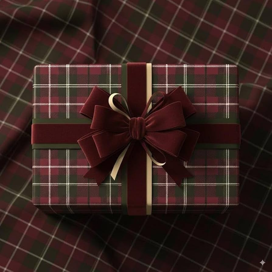 Red Dark Plaid Tartan Wrapping Paper Rolls, Classic Bulk Gift Wrap Roll, Retro Checkered Gift Wra... | Amazon (US)