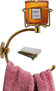 Hand Towel Holder with Vintage Candle Holder for Wall, Towel Hook for Bathroom Wall, Rustic Towel... | Amazon (US)