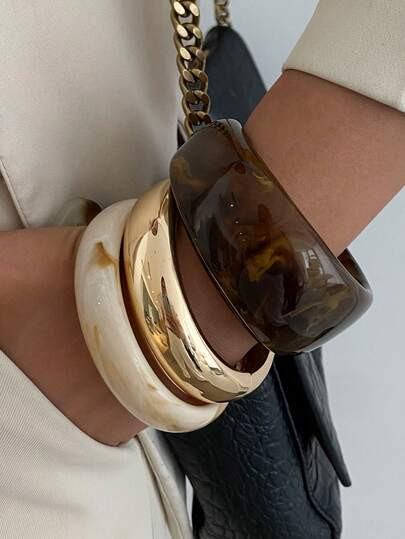 1pc/3pcs/Set Arched Resin Cuff Bracelet, Luxurious & Chic, Street Style, Casual Daily Wear, Women... | SHEIN