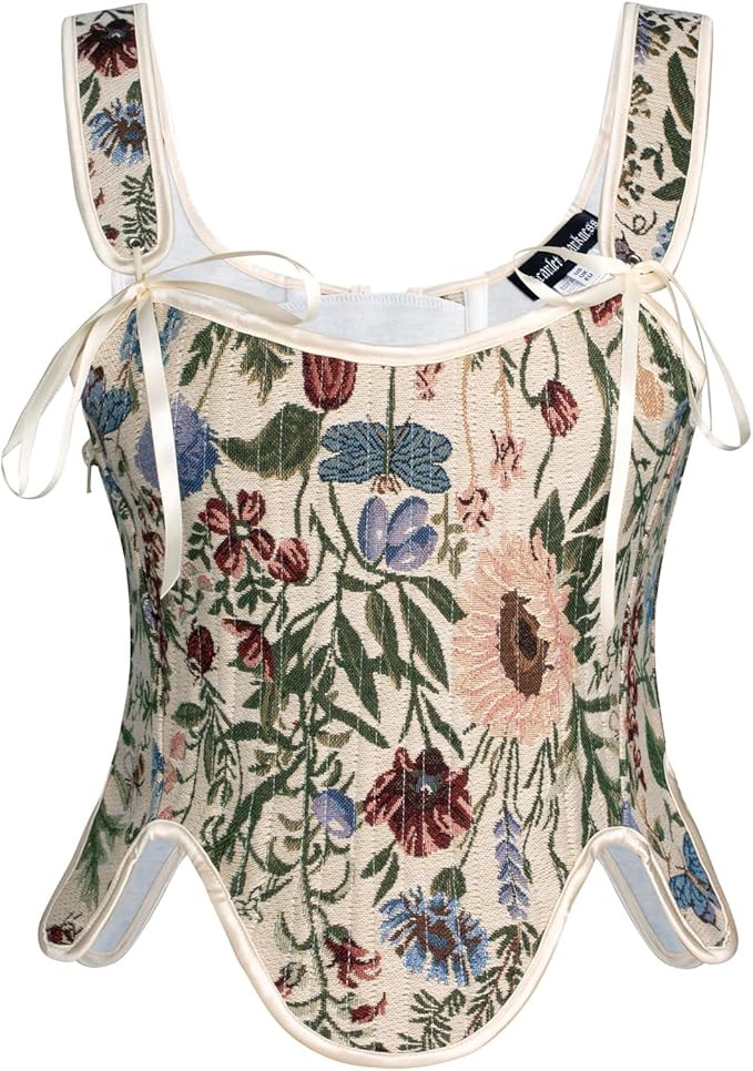 Scarlet Darkness Bustier Tops for Women Renaissance Floral Lace Up Bodyshaper Corset with Zipper | Amazon (US)