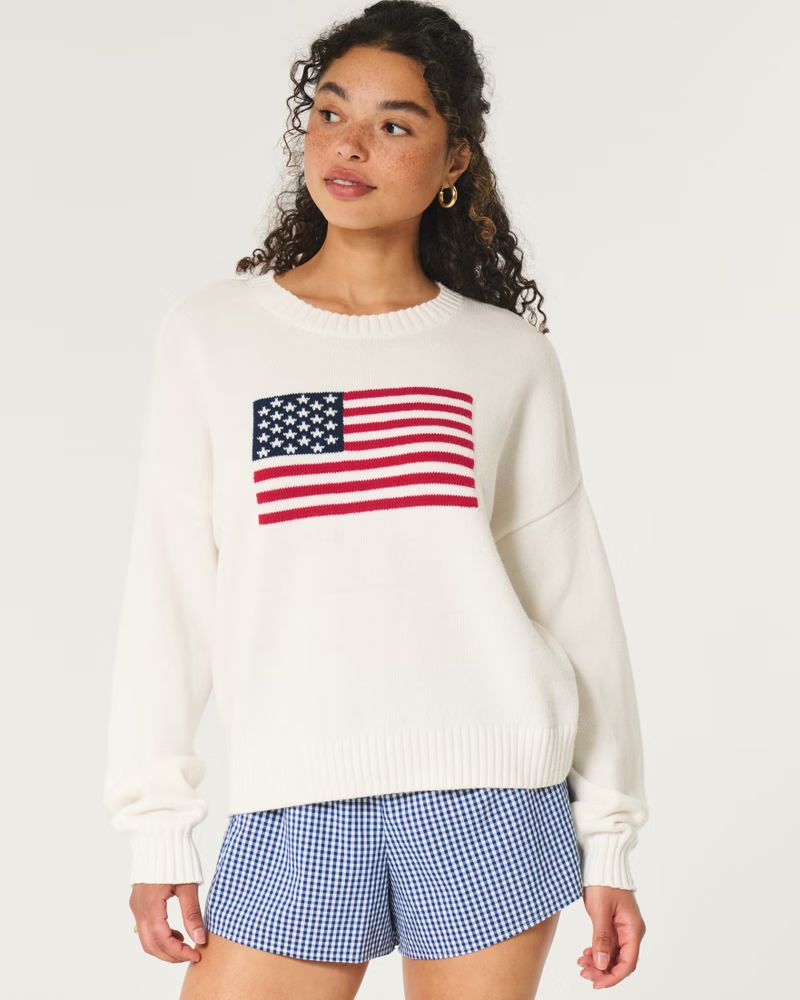 Women's American Flag Graphic Crew Sweater | Women's Tops | HollisterCo.com | Hollister (US)