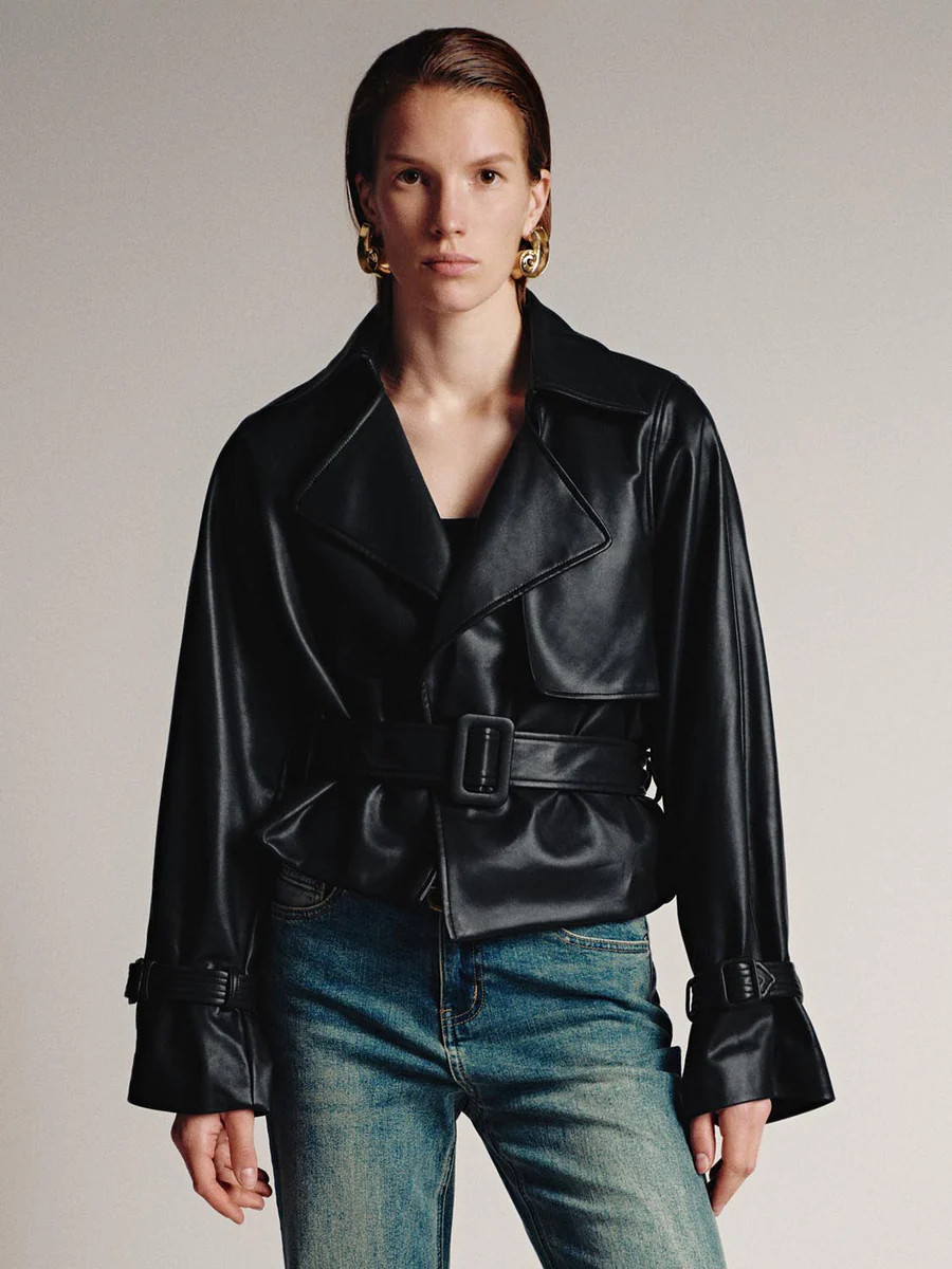 Belt Detail Vegan Leather Jackets | Urban Revivo