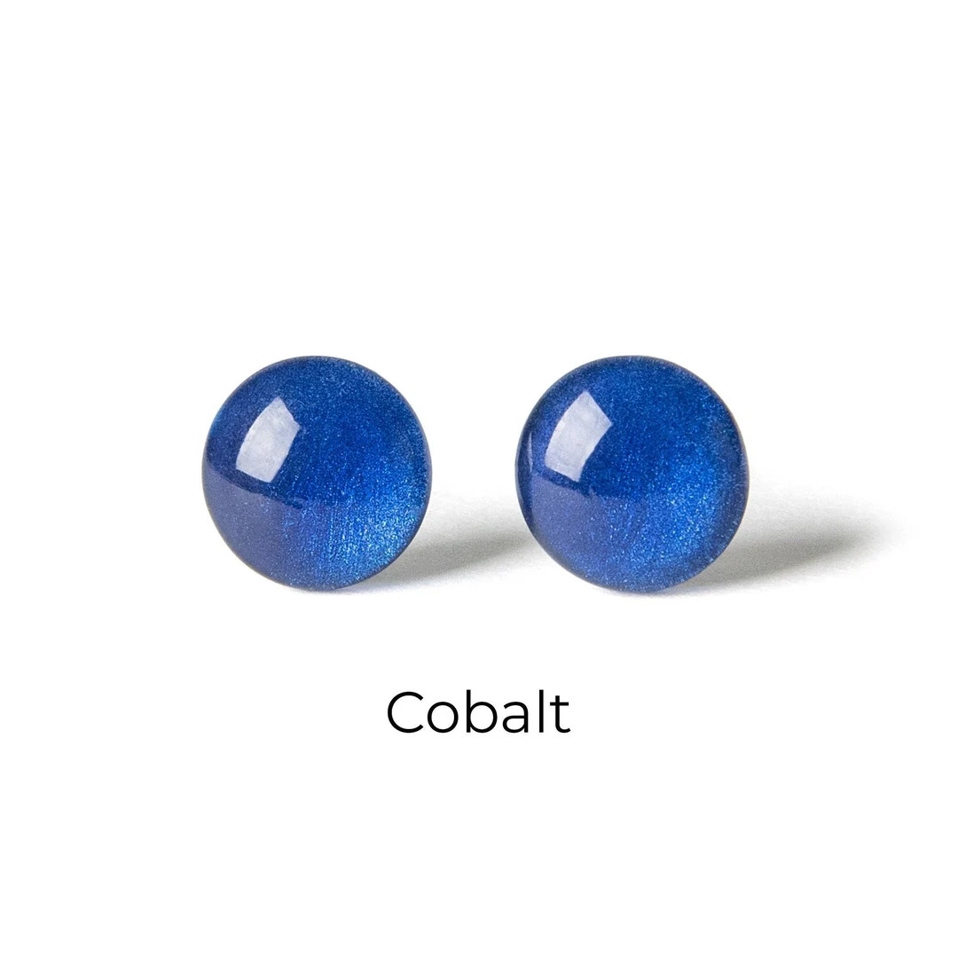Blue Shimmer Stud Earrings - Colorful Resin Studs for Sensitive Ears - Everyday Earrings - Hypoal... | Etsy (US)