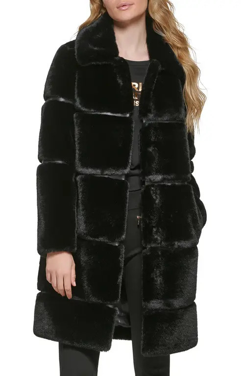 KARL LAGERFELD PARIS Quilted Longline Faux Fur Coat in Black at Nordstrom, Size Small | Nordstrom