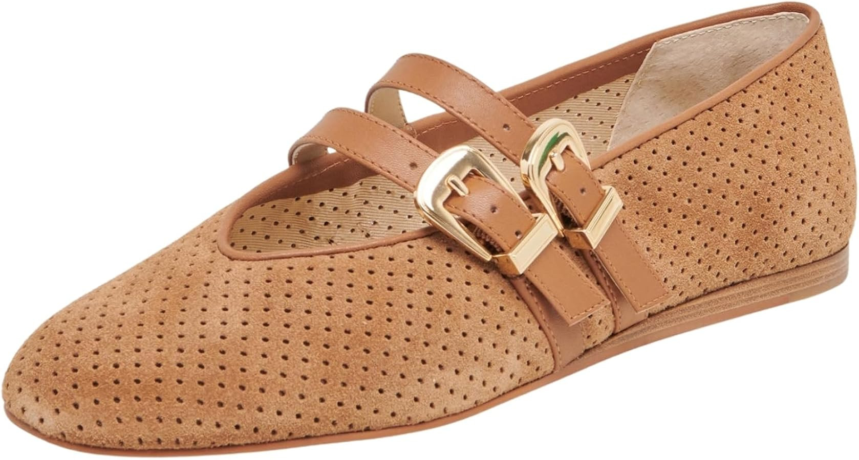 UBWDU Suede Mary Jane Flats for Women Perforated Round Toe Ballet Flats Comfortable Ballerina Sho... | Amazon (US)
