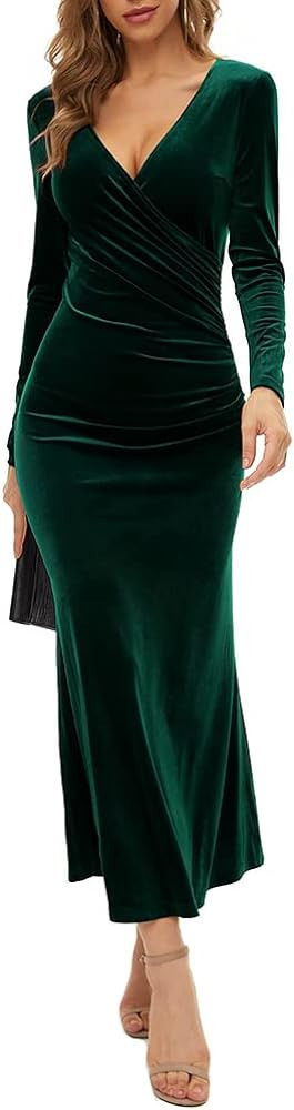 Minci Long Sleeve Green Velvet Dress Long Sleeve Wedding Guest Dress Long Sleeve Dresses Amazon 2024 | Amazon (US)