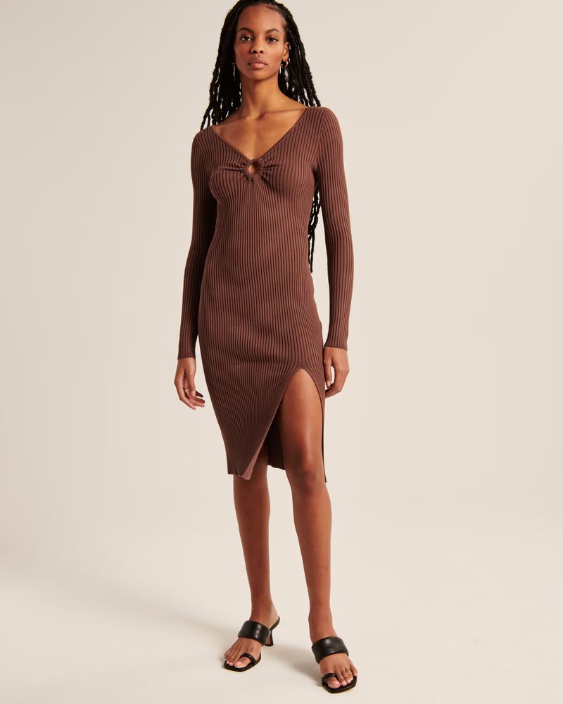 Long-Sleeve O-Ring Sweater Midi Dress | Abercrombie & Fitch (US)