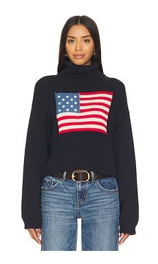 Denimist American Flag Cropped Turtleneck Sweater in Dark Navy from Revolve.com | Revolve Clothing (Global)