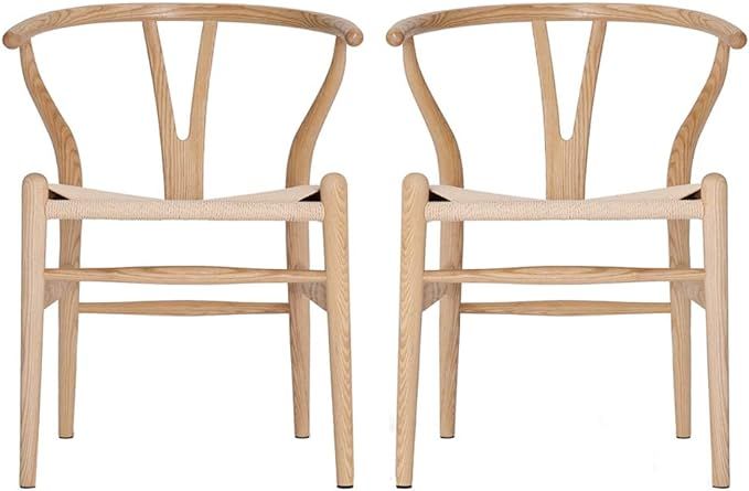 VODUR Wishbone Chair Natural Solid Wood Dining Chair/Hans Vegner Y Chair Rattan and Wood Accent A... | Amazon (US)