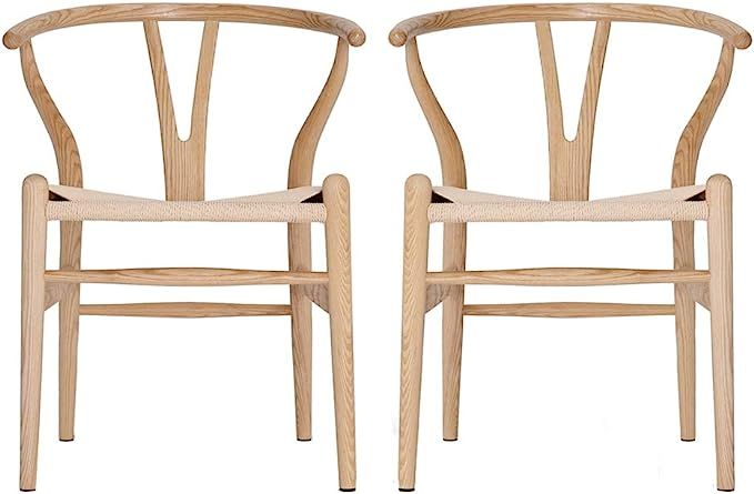 VODUR Wishbone Chair Natural Solid Wood Dining Chair/Hans Vegner Y Chair Rattan and Wood Accent A... | Amazon (US)