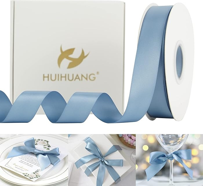 HUIHUANG Dusty Blue Satin Ribbon 50 Yards Double Faced Satin Ribbon 1 inch Blue Silk Ribbon for G... | Amazon (US)
