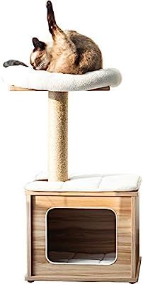 Catry, Wooden Cat Tree Condo with Natural Sisal Rope Scratching Post for Kitten | Amazon (US)