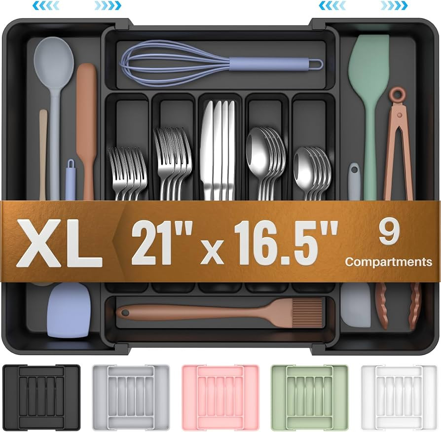 ukeetap Organizador de cubiertos expandible extragrande, sin BPA, apto para alimentos, organizado... | Amazon (US)