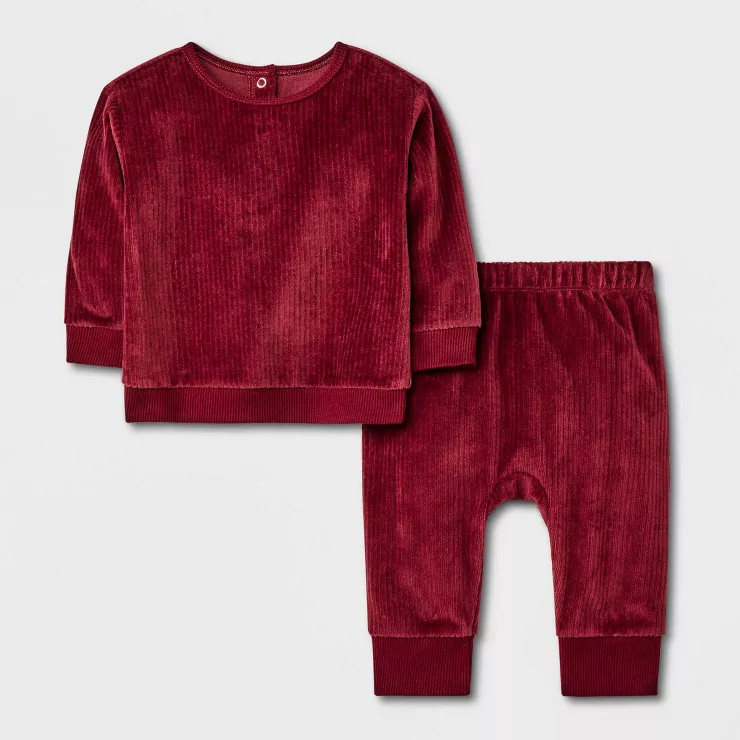Baby 2pc Ribbed Velour Top & Bottom Set - Cat & Jack™ Maroon | Target