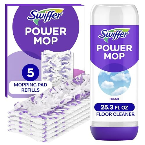 Swiffer Power Mop Refill Pack, Floor Cleaner for Mopping Tile, Vinyl, Laminate, Wood in Home, Bathroom, Kitchen, All Purpose Multi-Surface Cleaning, 5 Pads + 1 Lavender Solution, Pack of 4 | Amazon (US)