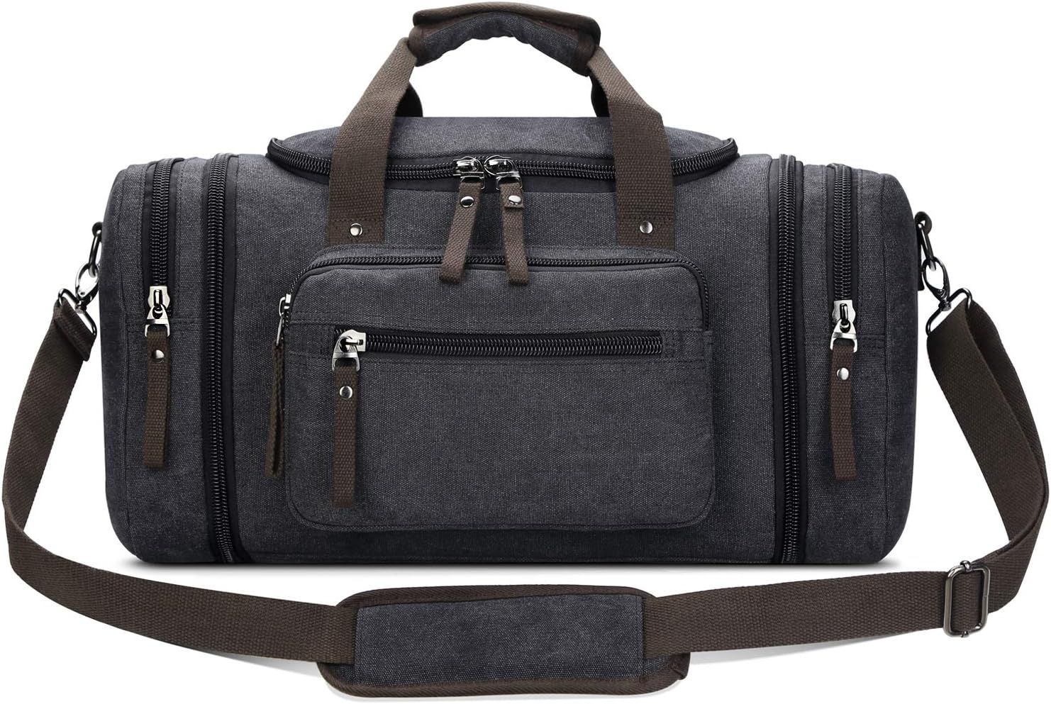 Toupons Canvas Travel Duffel Bag for Men Birthday Gifts Overnight Weekend Bag (Black ) | Amazon (US)