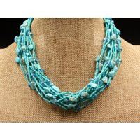 Turquoise Necklace, Elegant, 20"" Hand Beaded With Natural Stones & Crystals On Various Strands, Unique | Etsy (US)