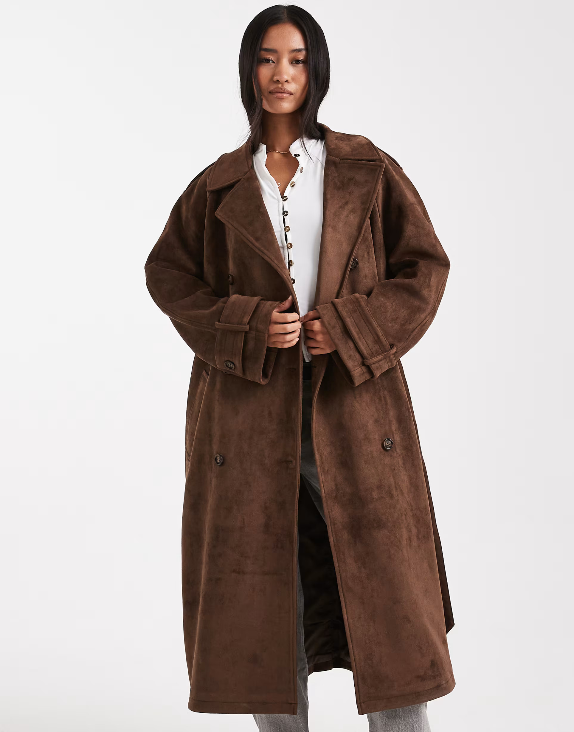 Miss Selfridge suedette trench coat in chocolate | ASOS | ASOS (Global)